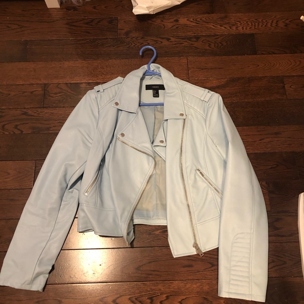 Forever 21 Light Blue Faux Leather Jacket
